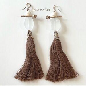 Raw White Quartz Tulip Tassel Earrings